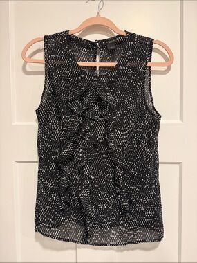 Women's Black Ruffle Front Sleeveless shirt  by Ann Taylor